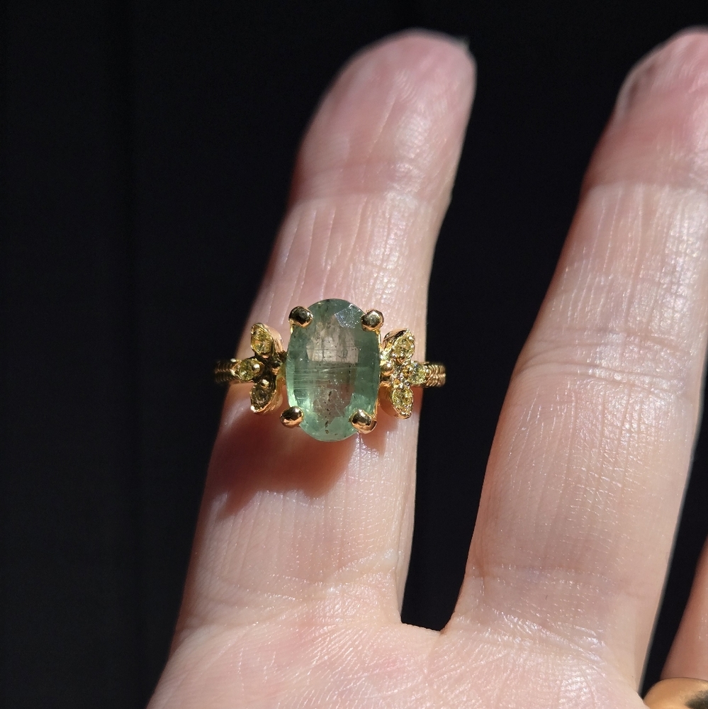 Kyanite 5k oval & Peridot 24k gold ring sz8 - Picture 4 of 11